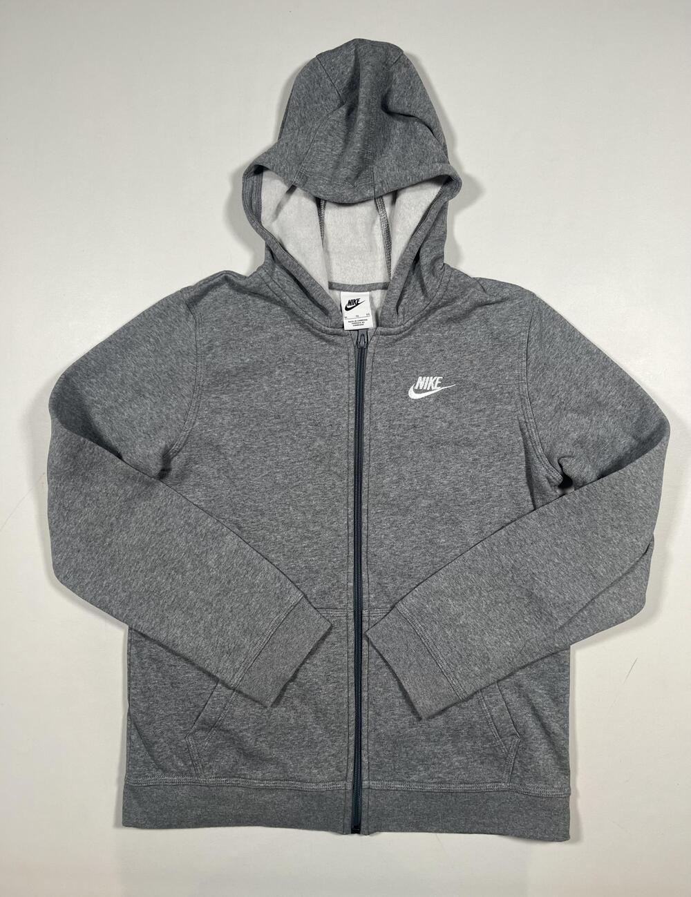 Nike Hoodie Youth XL Gray Full Zip Fleece Swoosh Embroidered Front Pockets